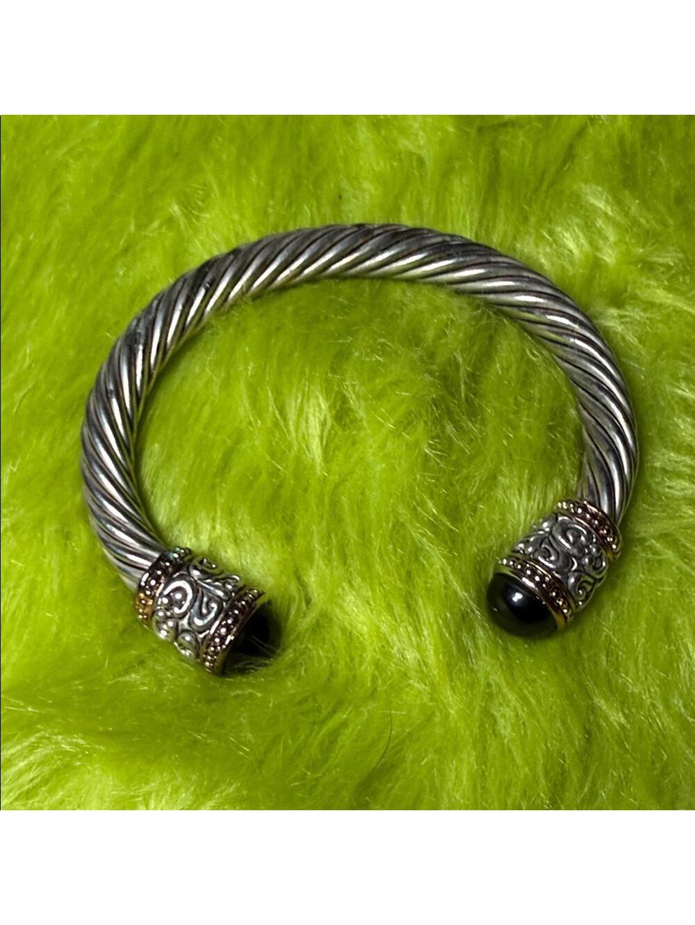 Twisted Cable Cuff Bracelet – Silver Tone with Black End Caps - Picture 5 of 5